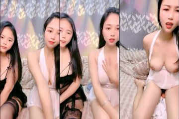 酒窝甜美小姐姐！和闺蜜一起诱惑！性感白裙睡衣，掏出大奶揉捏，多毛骚穴假屌后入勐捅