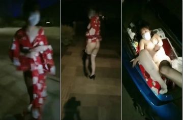 橙橙小萝莉晚上户外马路边露出玩SM，黑白丝高跟鞋全裸路上按摩器自慰，黑绳绑在柱子上跪地爬行